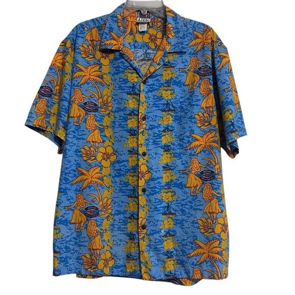 Vtg 90s UTY Apparel Hawaiian Shirt Mens XL Blue Yellow Button Front Short Sleeve - Picture 5 of 14